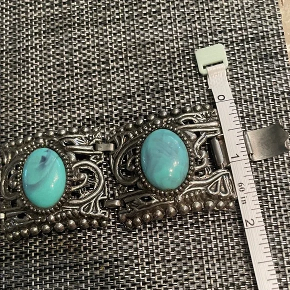 Vintage Heavy Turquoise Silver Bracelet - Picture 6 of 6
